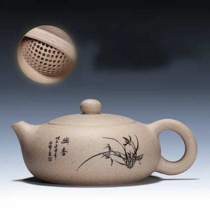 on sales marked yixing zisha tea pot chahu flat xishi pots real purple clay original ore kungfu tea pot ball-infuser holes new