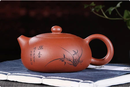 on sales marked yixing zisha tea pot chahu flat xishi pots real purple clay original ore kungfu tea pot ball-infuser holes new