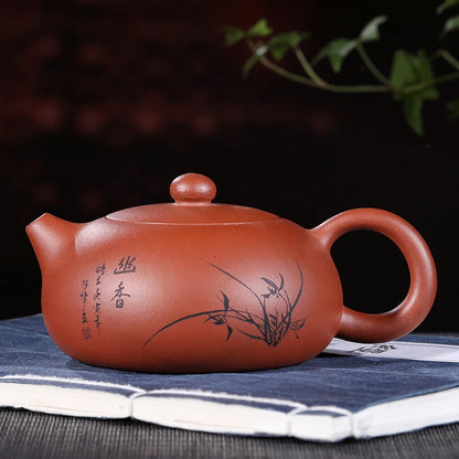 on sales marked yixing zisha tea pot chahu flat xishi pots real purple clay original ore kungfu tea pot ball-infuser holes new