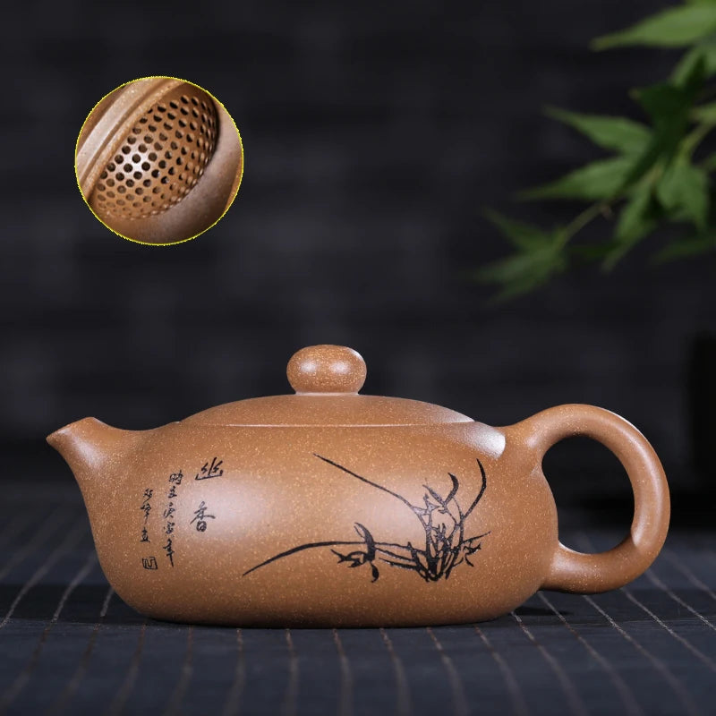 on sales marked yixing zisha tea pot chahu flat xishi pots real purple clay original ore kungfu tea pot ball-infuser holes new