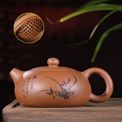 on sales marked yixing zisha tea pot chahu flat xishi pots real purple clay original ore kungfu tea pot ball-infuser holes new