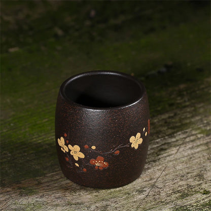 on sales master cup 100ml handmade carved wintersweet flower marked tea cup real yixing zisha black galaxy clay original ore cup