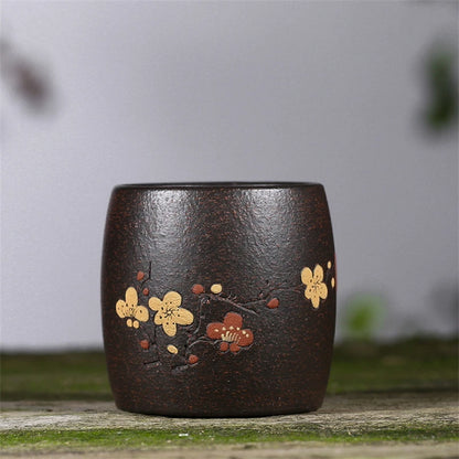 on sales master cup 100ml handmade carved wintersweet flower marked tea cup real yixing zisha black galaxy clay original ore cup