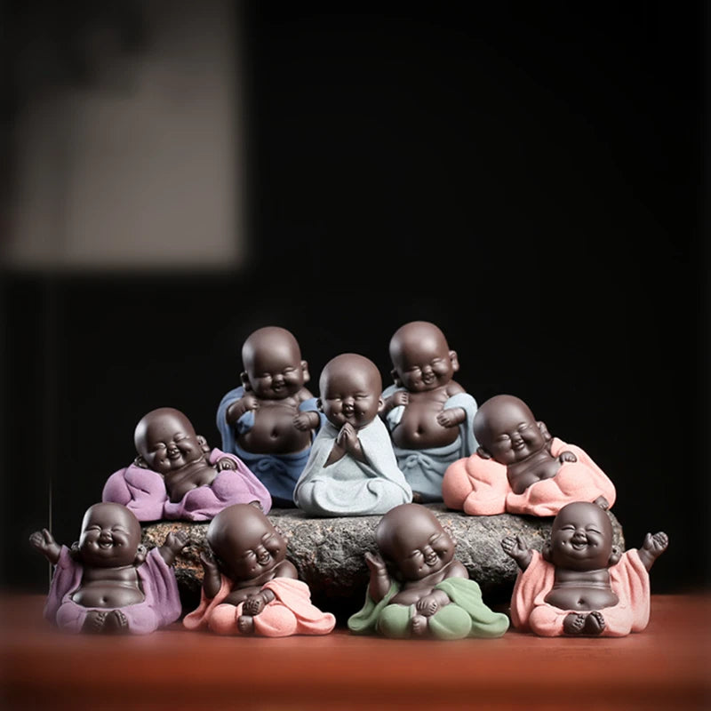 on sales one piece yixing zisha tea pet creative monk Buddha statue small size purple clay tea play smiling ornament in China