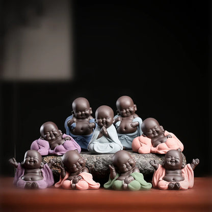 on sales one piece yixing zisha tea pet creative monk Buddha statue small size purple clay tea play smiling ornament in China