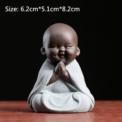 on sales one piece yixing zisha tea pet creative monk Buddha statue small size purple clay tea play smiling ornament in China