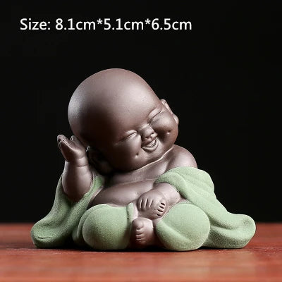 on sales one piece yixing zisha tea pet creative monk Buddha statue small size purple clay tea play smiling ornament in China