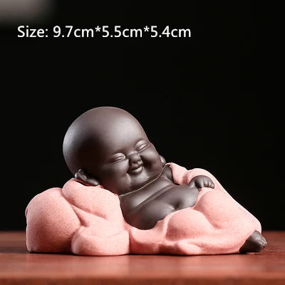 on sales one piece yixing zisha tea pet creative monk Buddha statue small size purple clay tea play smiling ornament in China