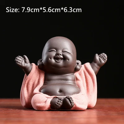 on sales one piece yixing zisha tea pet creative monk Buddha statue small size purple clay tea play smiling ornament in China