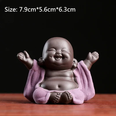 on sales one piece yixing zisha tea pet creative monk Buddha statue small size purple clay tea play smiling ornament in China