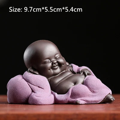 on sales one piece yixing zisha tea pet creative monk Buddha statue small size purple clay tea play smiling ornament in China