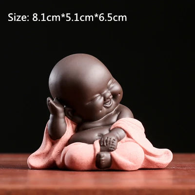 on sales one piece yixing zisha tea pet creative monk Buddha statue small size purple clay tea play smiling ornament in China