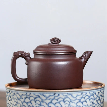 on sales real yixing zisha purple clay tea pot marked Chinese kungfu Dezhong pot 300ml handmade carved