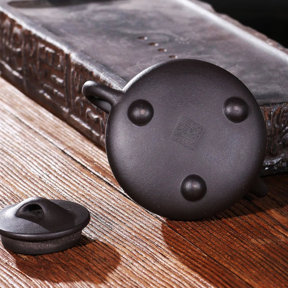 on sales true yixing zisha black clay marked tea pot with three legs iron content health care shipiao pot original ore teapots