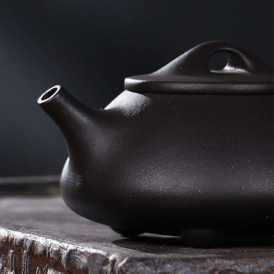 on sales true yixing zisha black clay marked tea pot with three legs iron content health care shipiao pot original ore teapots