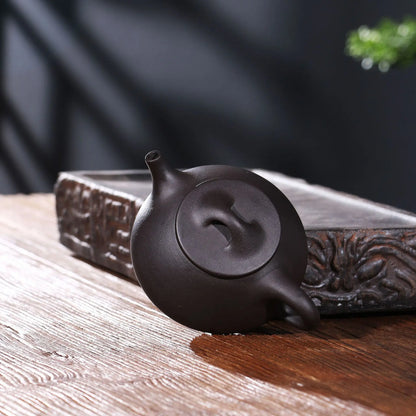on sales true yixing zisha black clay marked tea pot with three legs iron content health care shipiao pot original ore teapots