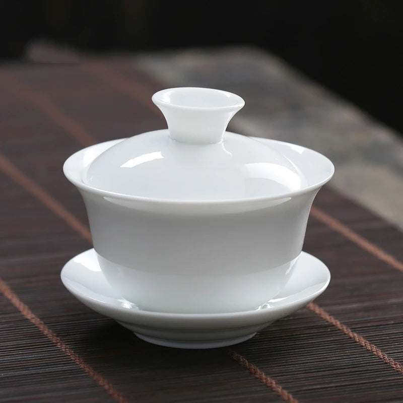 on sales white gaiwan porcelain tureen Chinese cup bowl lid ceramic cup saucer 120ml GAIWAN for TieGuanYin tea fast shipment
