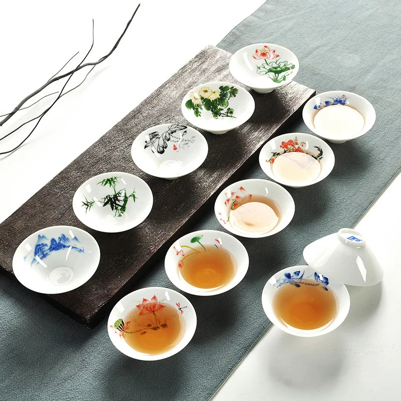 one cup porcelain handpainted cup of tea plum bamboo orchid lotus mountain-river fish floral pattern Chinese tea cup on sales