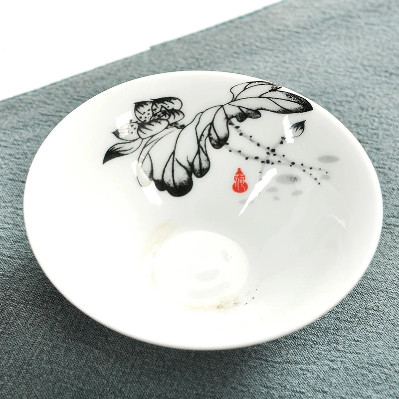 one cup porcelain handpainted cup of tea plum bamboo orchid lotus mountain-river fish floral pattern Chinese tea cup on sales