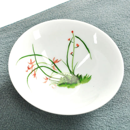 one cup porcelain handpainted cup of tea plum bamboo orchid lotus mountain-river fish floral pattern Chinese tea cup on sales