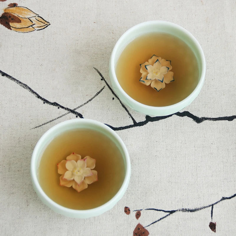 one cup porcelain longquan celadon Chinese kungfu tea cup creative lotus flower relief cup for Pu'er tea 50ml master cup of tea