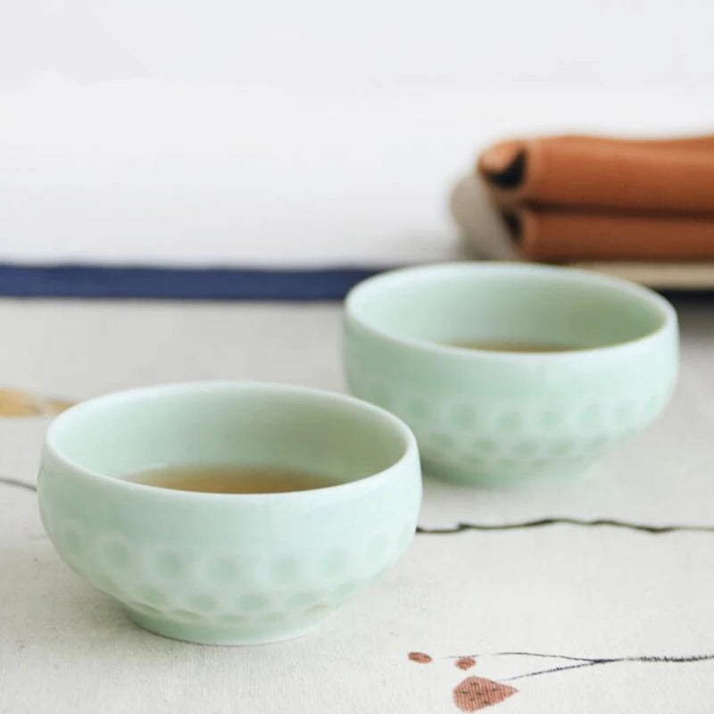 one cup porcelain longquan celadon Chinese kungfu tea cup creative lotus flower relief cup for Pu'er tea 50ml master cup of tea