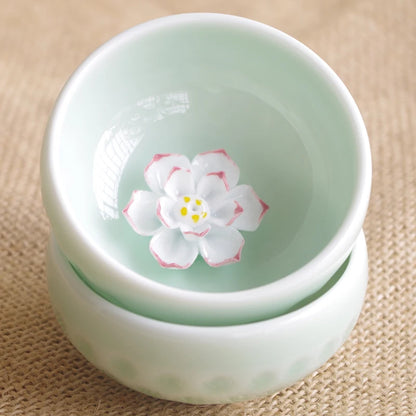 one cup porcelain longquan celadon Chinese kungfu tea cup creative lotus flower relief cup for Pu'er tea 50ml master cup of tea