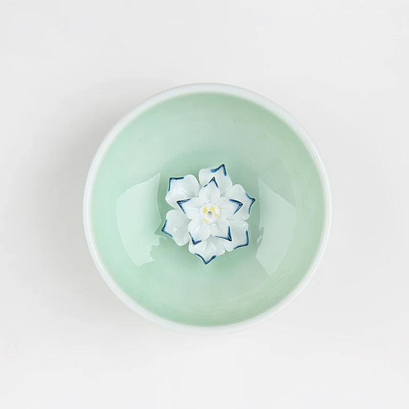 one cup porcelain longquan celadon Chinese kungfu tea cup creative lotus flower relief cup for Pu'er tea 50ml master cup of tea