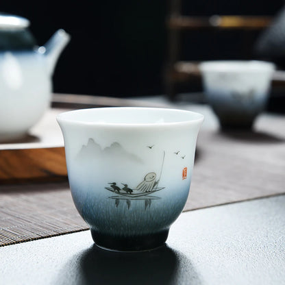 one porcelain tea cup nature print poetry cup Chinese kungfu cup of tea new on market