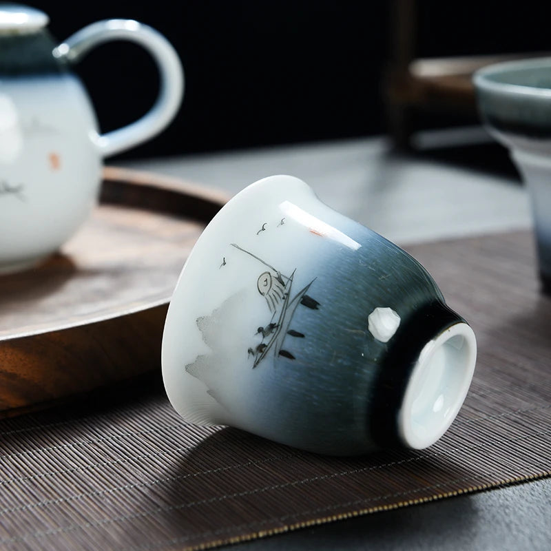 one porcelain tea cup nature print poetry cup Chinese kungfu cup of tea new on market
