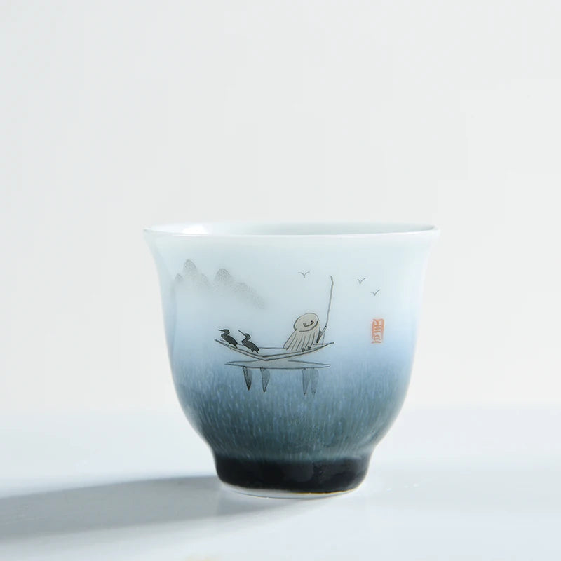 one porcelain tea cup nature print poetry cup Chinese kungfu cup of tea new on market