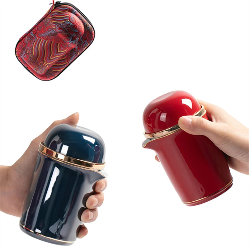 one pot + one infuser cup + four tea cups + one portable bag car travel tea set Chinese porcelain office cup with lid on sales
