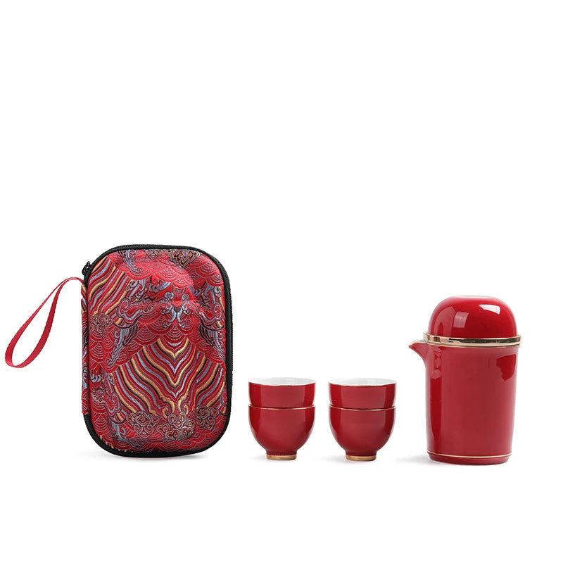 one pot + one infuser cup + four tea cups + one portable bag car travel tea set Chinese porcelain office cup with lid on sales