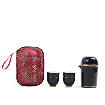 one pot + one infuser cup + four tea cups + one portable bag car travel tea set Chinese porcelain office cup with lid on sales