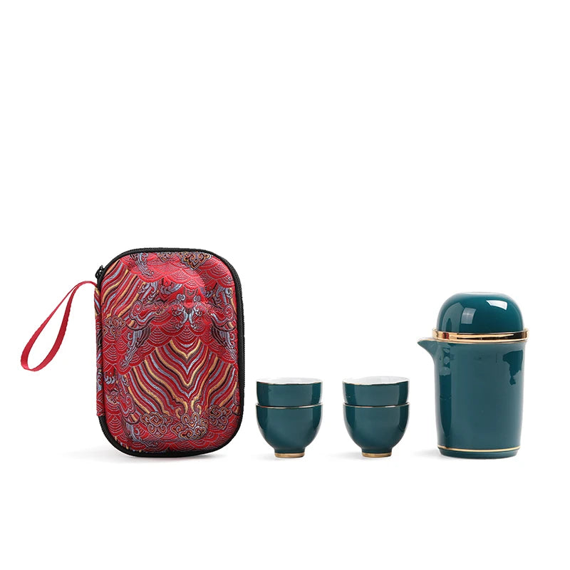 one pot + one infuser cup + four tea cups + one portable bag car travel tea set Chinese porcelain office cup with lid on sales