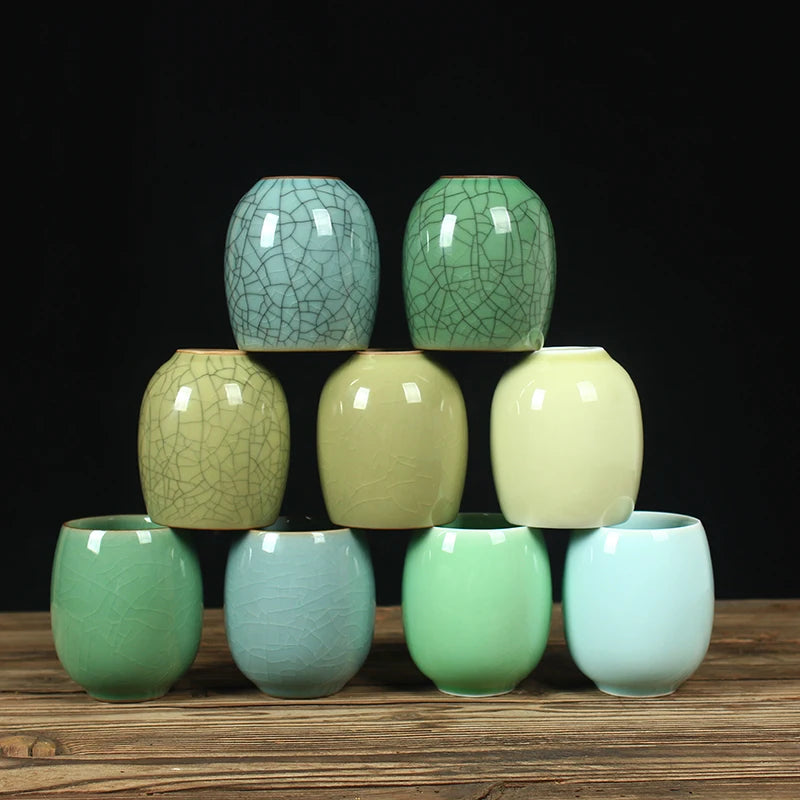 one tea cup longquan celadon marked porcelain coffee cup mug crackle glaze ceramic cups 260ml Chinese personal cup on sales