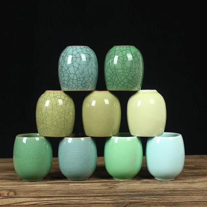 one tea cup longquan celadon marked porcelain coffee cup mug crackle glaze ceramic cups 260ml Chinese personal cup on sales