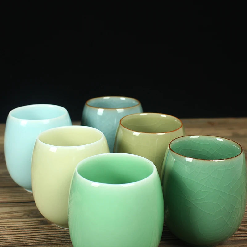 one tea cup longquan celadon marked porcelain coffee cup mug crackle glaze ceramic cups 260ml Chinese personal cup on sales