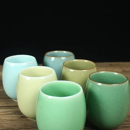 one tea cup longquan celadon marked porcelain coffee cup mug crackle glaze ceramic cups 260ml Chinese personal cup on sales