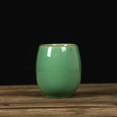 one tea cup longquan celadon marked porcelain coffee cup mug crackle glaze ceramic cups 260ml Chinese personal cup on sales