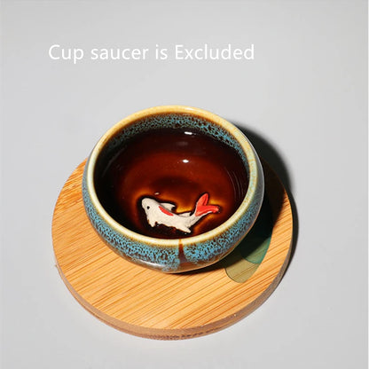 one tea cup on sales kiln change creative glaze porcelain cup fish relief Chinese kungfu cup of tea 50ml for Pu'er Chinese cups