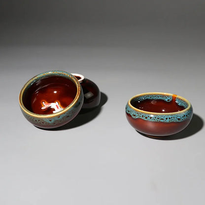 one tea cup on sales kiln change creative glaze porcelain cup fish relief Chinese kungfu cup of tea 50ml for Pu'er Chinese cups