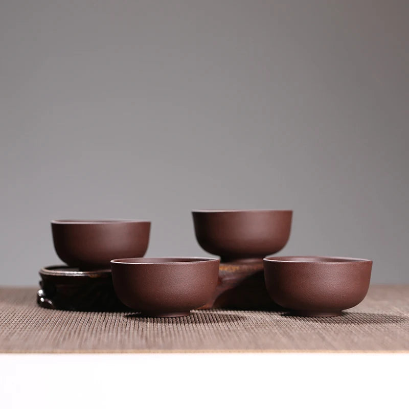 one tea cup real yixing zisha purple grit cup of tea handmade engraving bamboo wintersweet orchid Mum carved kungfu tea cups new