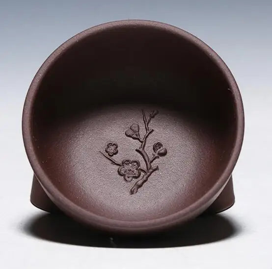 one tea cup real yixing zisha purple grit cup of tea handmade engraving bamboo wintersweet orchid Mum carved kungfu tea cups new