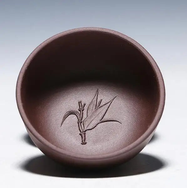 one tea cup real yixing zisha purple grit cup of tea handmade engraving bamboo wintersweet orchid Mum carved kungfu tea cups new