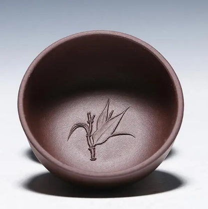 one tea cup real yixing zisha purple grit cup of tea handmade engraving bamboo wintersweet orchid Mum carved kungfu tea cups new