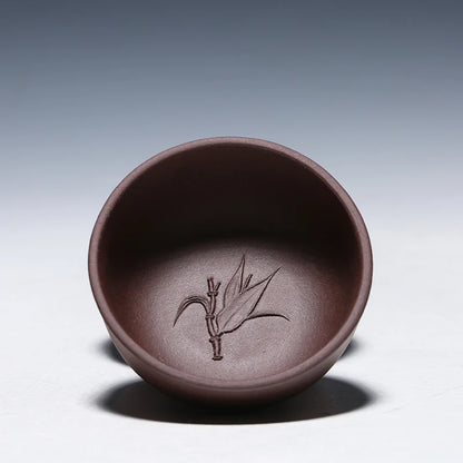 one tea cup real yixing zisha purple grit cup of tea handmade engraving bamboo wintersweet orchid Mum carved kungfu tea cups new