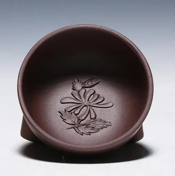 one tea cup real yixing zisha purple grit cup of tea handmade engraving bamboo wintersweet orchid Mum carved kungfu tea cups new