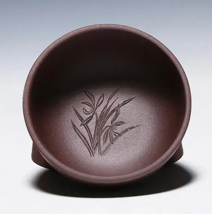 one tea cup real yixing zisha purple grit cup of tea handmade engraving bamboo wintersweet orchid Mum carved kungfu tea cups new