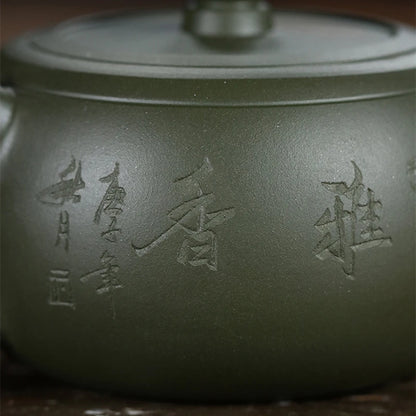 original ore green clay true yixing zisha tea pot marked bird Chinese character carved handmade traditional craft 200ml master